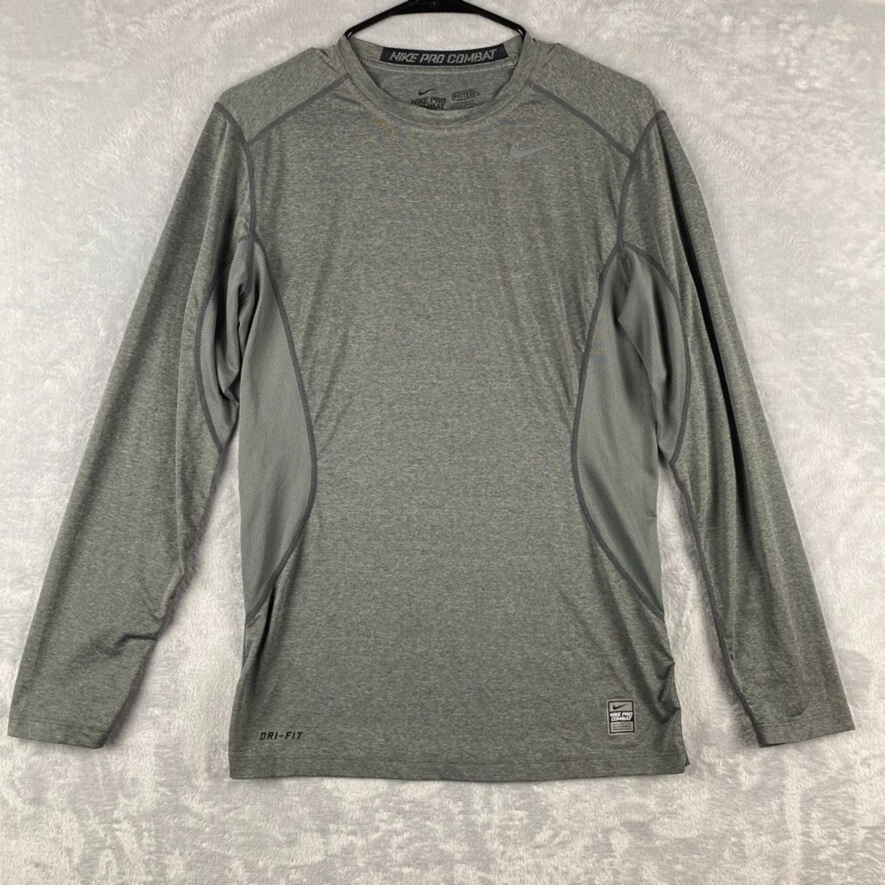 Nike Pro Combat Shirt Mens Small Gray Drifit Long Sleeve Fitted Mesh Back